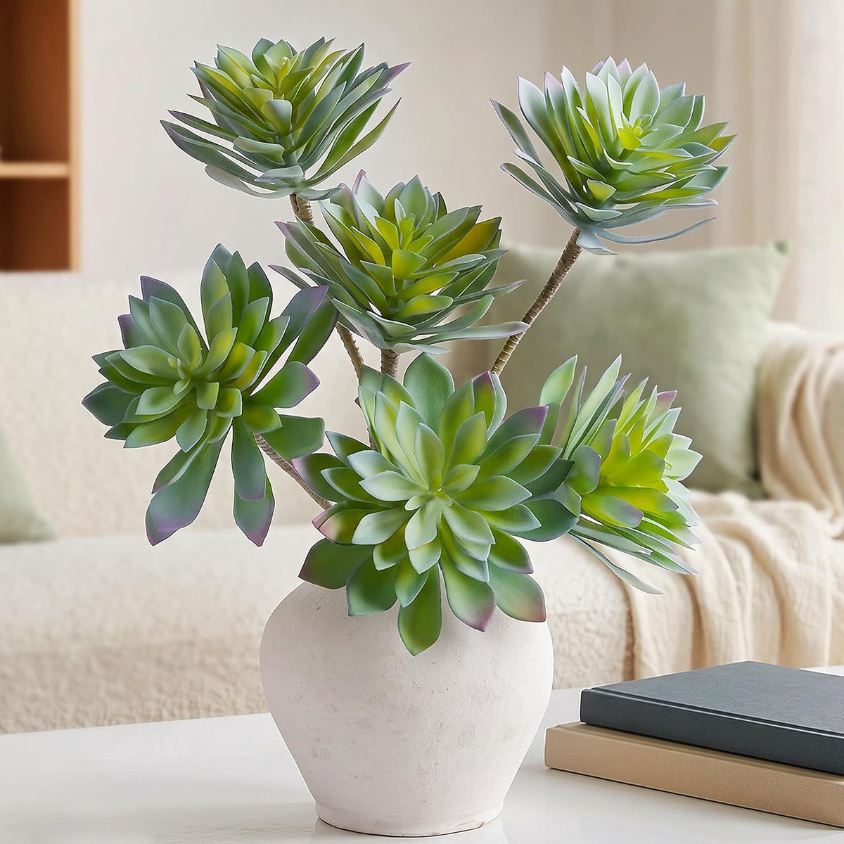 large artificial succulent plants, 20.8-inch gray-green spiky rosettes, main product view