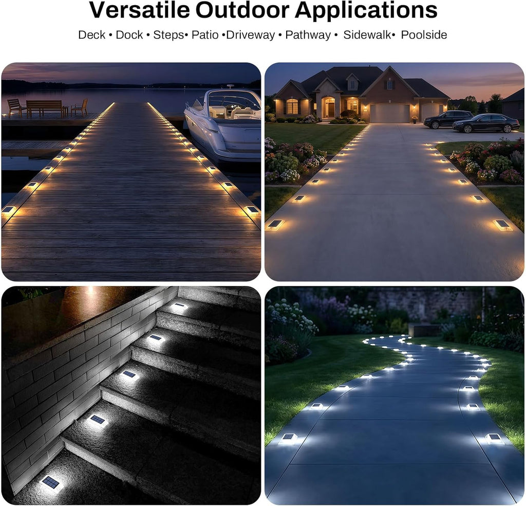Lacasa Solar Deck Lights 4 Pack, 2 Color in 1 Driveway Lights Outdoor | Dusk to Dawn Driveway Solar Lights for Yard, Patio, Garden, Pathway, Walkway, Dock, Warm & Cool White