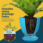 Blue Plant Pots with Drainage Holes & Saucers 15 Pack, Indoor & Outdoor Stackable Space-Saving Planters for Houseplants & Flowers, (7", 6.7", 6", 5.3", and 4.8" Inches), Durable & Weatherproof