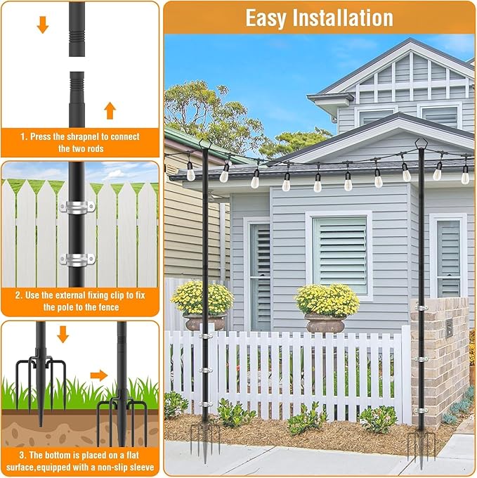 AILBTON 10 Pack 10Ft String Light Poles,Light Poles for Outside String Lights,Outdoor Light Poles with Fork,Metal Pole Stand for Patio,Backyard,Deck