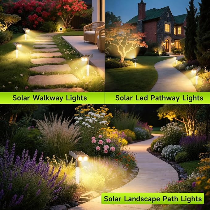 Solar Spotlights Outdoor Waterproof- 2 IN 1 Solar Spot Lights Outdoor with 2 Lighting Modes & PC Light Guide Column for Garden Yard Pathway | Warm Yellow 3000k Spotlights | IP65 Waterproof | 4 Pack