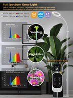 48W Grow Lights for Indoor Plants, Full Spectrum LED Plant Light with Stand | Dimmable, 3 Lighting Modes, 23"-79" Adjustable Height, Plant Growing Lamp with 3/9/12/16H Timer, White Dual Heads Floor Lamp