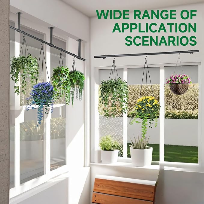 Hanging Planters Rod – Plant Hanger Indoor for Window Ceiling, Hanging Plant Shelf for Wall Planter House Plants, Plant Shelves Metal Holder Bar 31.5In Black (Pots, plants, chains not included)