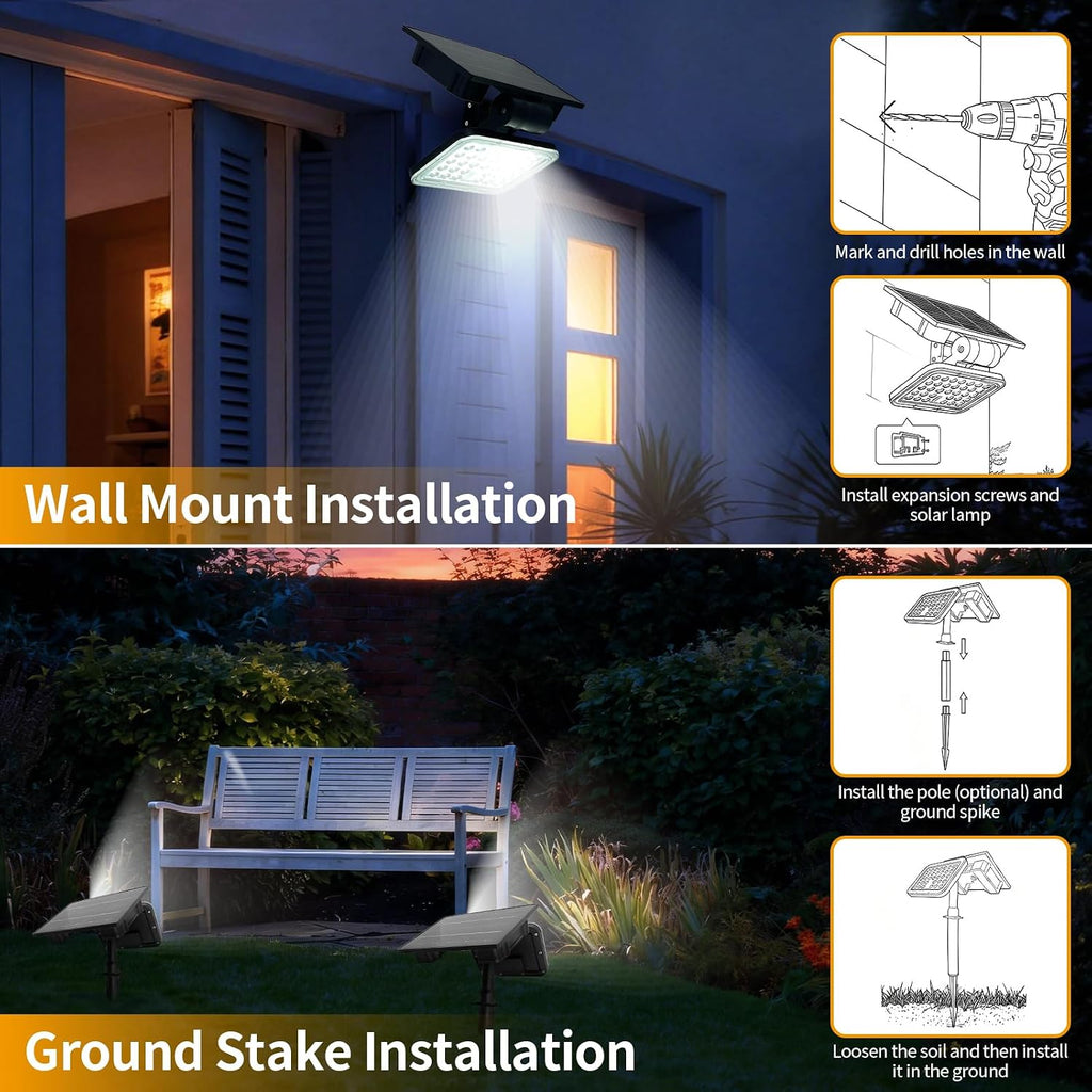 JINXING Solar Motion Sensor Spotlight for Outdoor Pathways, 33 LED 6500K Solar Landscape Light with Dusk-to-Dawn, 3 Modes, IP65 Waterproof, Wall or Ground Mount for Porch, Garden & Fence, 1 Pack