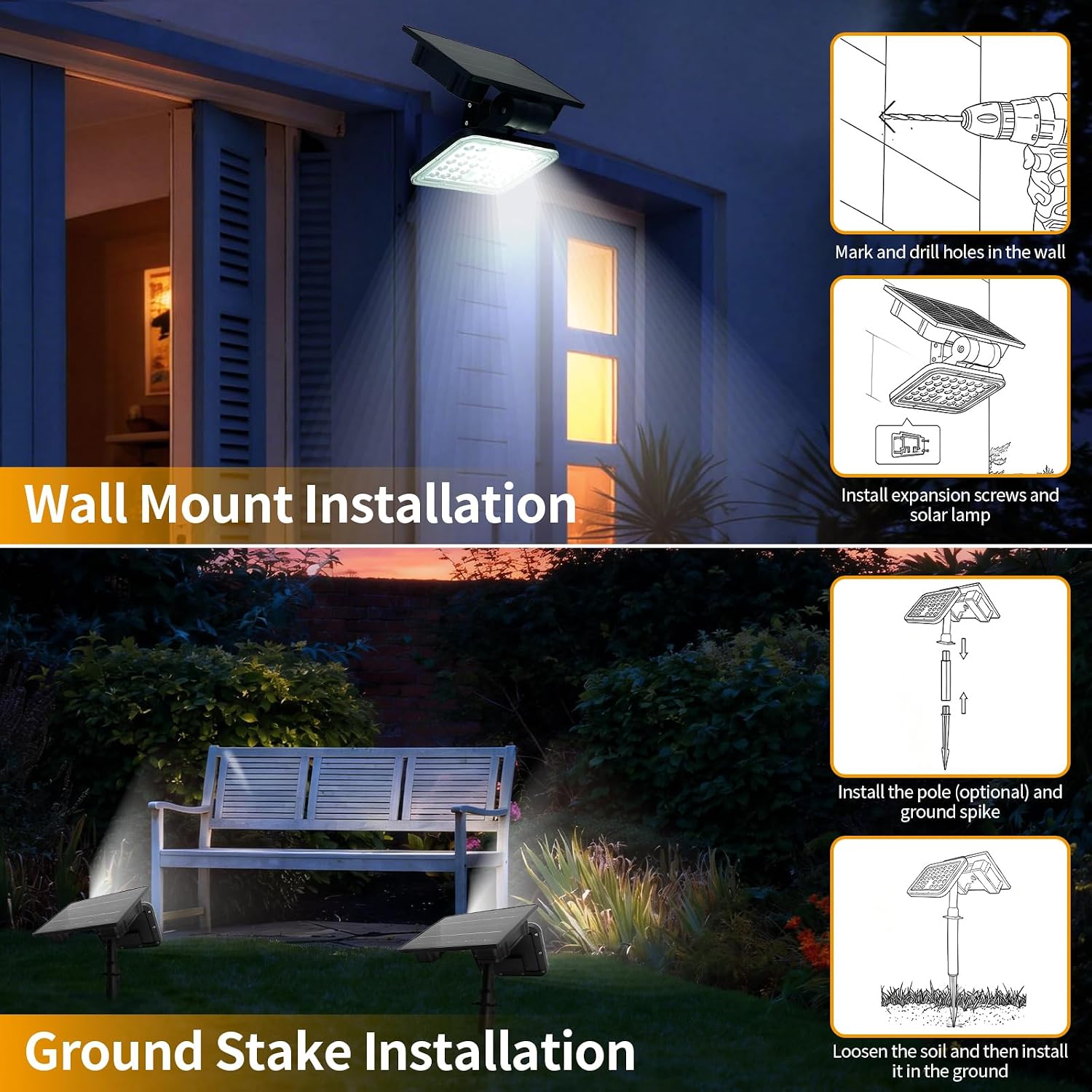 JINXING Solar Motion Sensor Spotlight for Outdoor Pathways, 33 LED 6500K Solar Landscape Light with Dusk-to-Dawn, 3 Modes, IP65 Waterproof, Wall or Ground Mount for Porch, Garden & Fence, 1 Pack