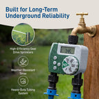 Orbit 2-Zone All-in-One Automatic Watering System - Automatic Sprinkler System for Yard Irrigation Setup - DIY Lawn Kit - Double Outlet Hose Timer - Easy Push-Fit Technology - Large Coverage - 50021