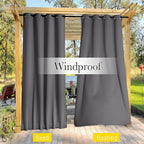 NICETOWN 2 Panels Weighted Blackout Curtains for Patio Waterproof, Grommet & Back Tab on Top & Bottom Windproof Blackout Outdoor Curtains for Porch with Bouns Rope for Fixed, Grey, W52 x L84