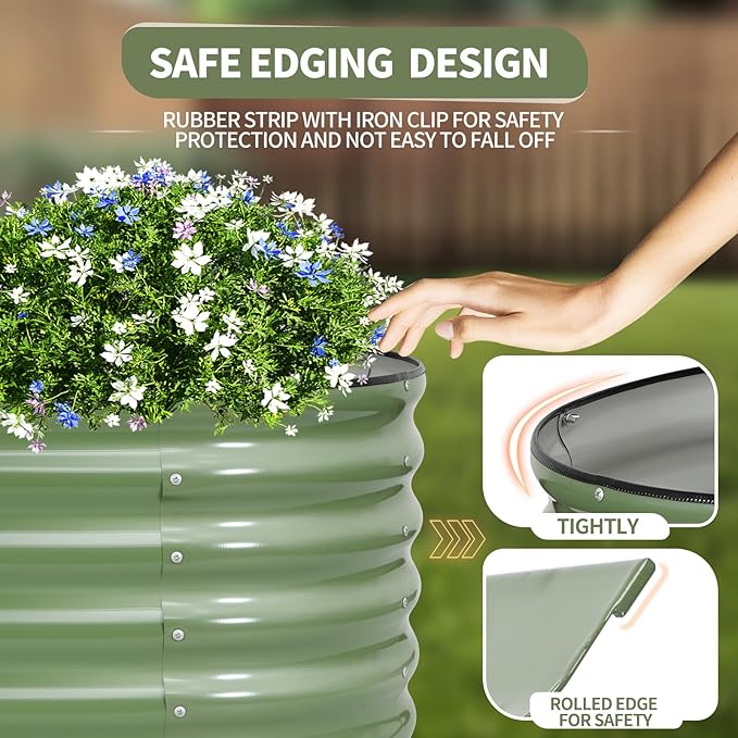 Galvanized Raised Garden Bed - 4x2x1.4FT Metal Planter Boxes Outdoor | Oval Steel Raised Bed Kit for Gardening with Protective Tape, Gloves for Vegetables, Flower, Herb (Green)