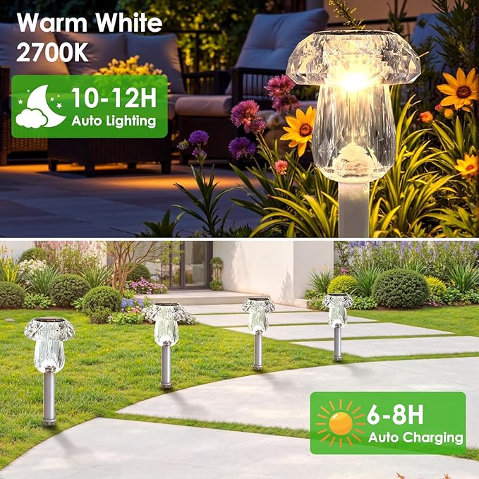 Mancra Solar Pathway Lights Outdoor, 16 Pack Dusk to Dawn Solar Lights Outdoor Waterproof Landscape Lighting for Yard, Walkway, Garden Decorations, Warm White
