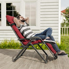 UDPATIO Oversized Zero Gravity Chair Set of 2, 29In XL Patio Reclining Chair with Cushion, Outdoor Folding Recliner with Pillows|Cup Holder|Foot Rest|Padded Headrest, Burgundy, Support 500LB