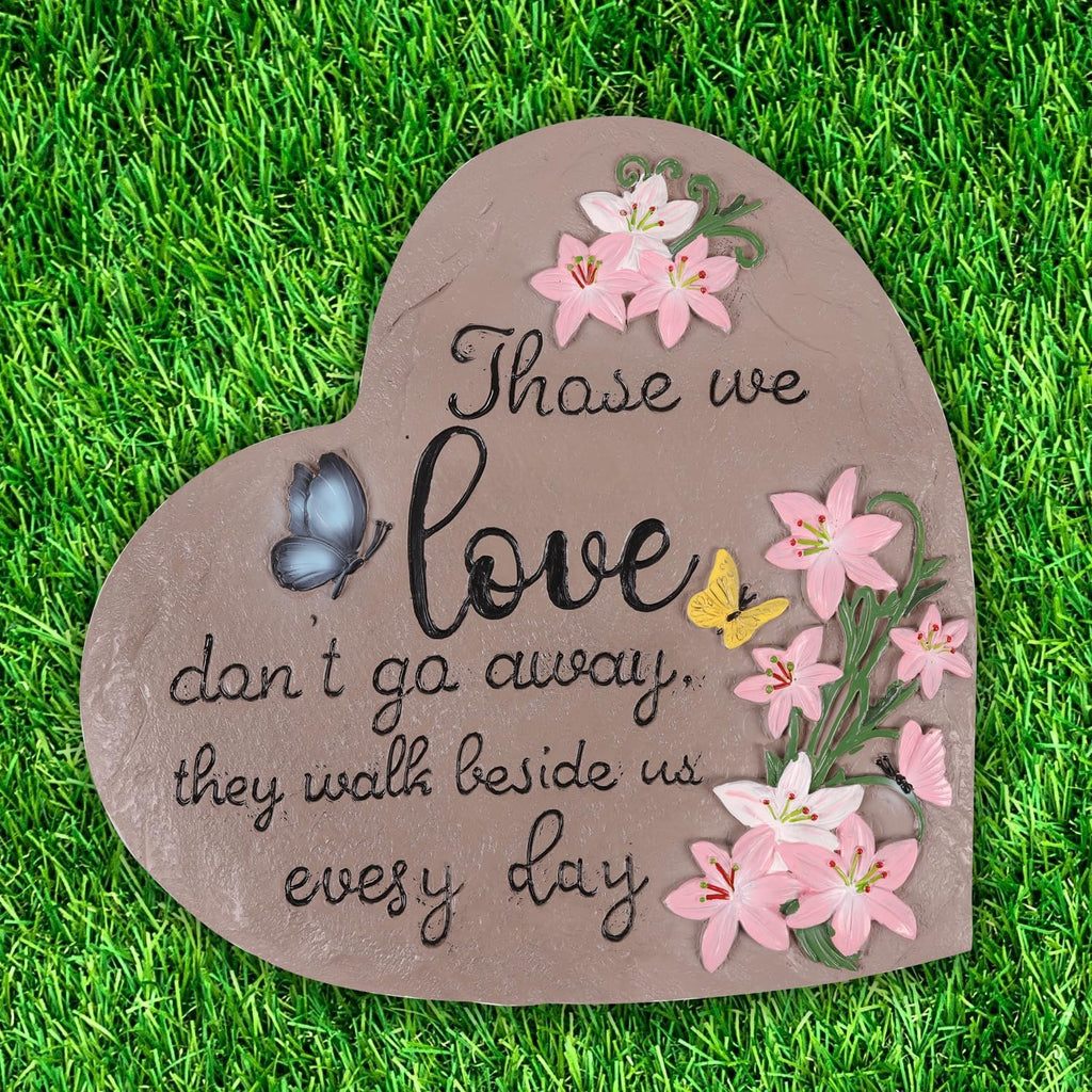 Heart Shaped Memorial Garden Stones, 10 inches Sympathy Garden Stone for Loved One, in Memory of Loved one Gifts, Resin Garden Stepping Stones Outdoor, Memorial Gifts (Heart Butterfly)
