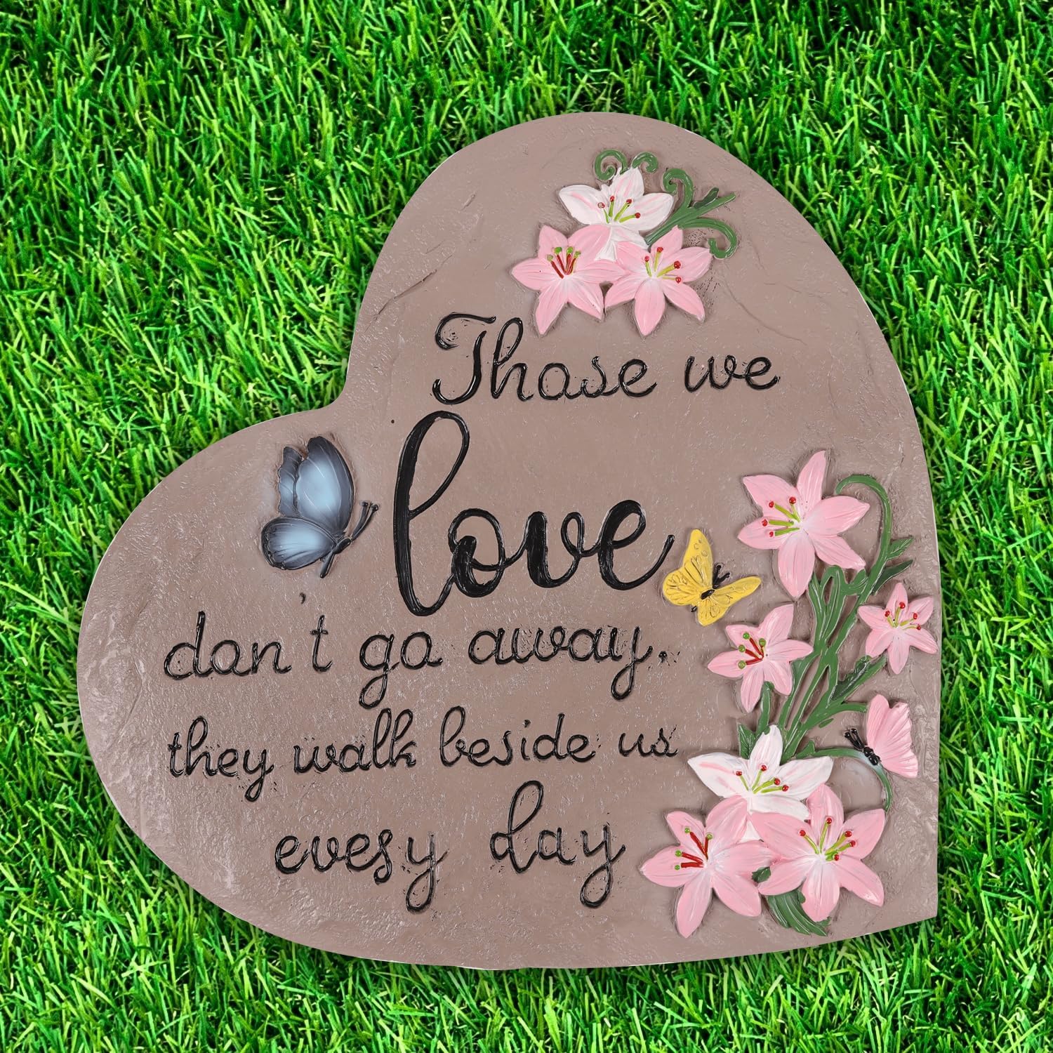 Heart Shaped Memorial Garden Stones, 10 inches Sympathy Garden Stone for Loved One, in Memory of Loved one Gifts, Resin Garden Stepping Stones Outdoor, Memorial Gifts (Heart Butterfly)