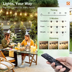 addlon 200FT LED Outdoor String Lights, Remote Dimmable Patio Lights with Timer & 3 Lighting Modes, 64 Shatterproof Edison Bulbs, Waterproof Connectable String Lights for Outside Backyard Porch Party