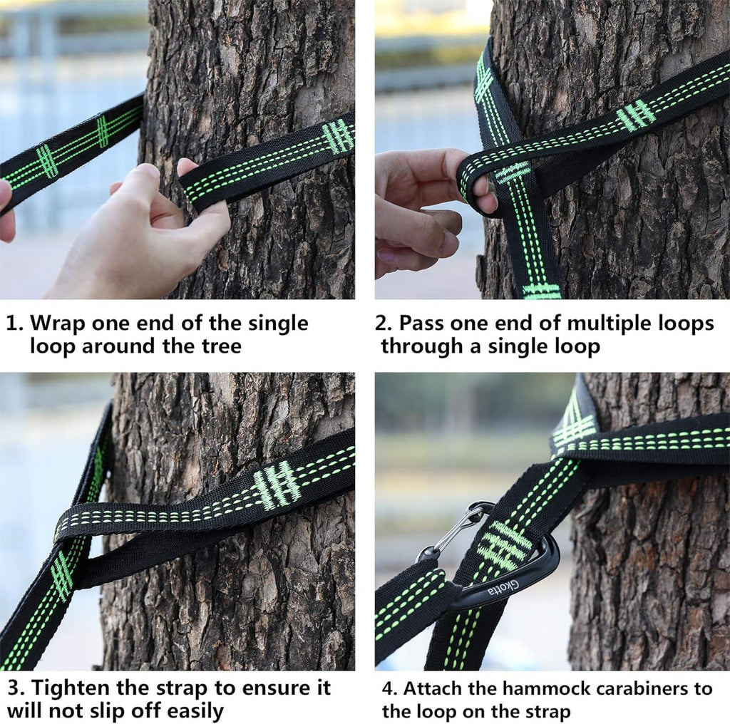 Hammock Straps for Trees Heavy Duty Long Extender Hammock Webbing Ropes Kit | With 2 Carabiners, Set of Two 10FT Long, 32 Adjustable Loops, Holds up to 1000 Lbs Each Strap, Hammock Ties Around Tree Safe