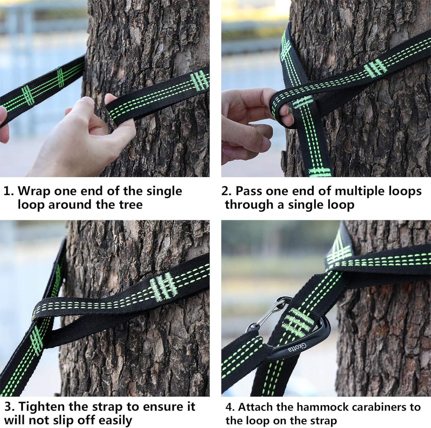 Hammock Straps for Trees Heavy Duty Long Extender Hammock Webbing Ropes Kit | With 2 Carabiners, Set of Two 10FT Long, 32 Adjustable Loops, Holds up to 1000 Lbs Each Strap, Hammock Ties Around Tree Safe
