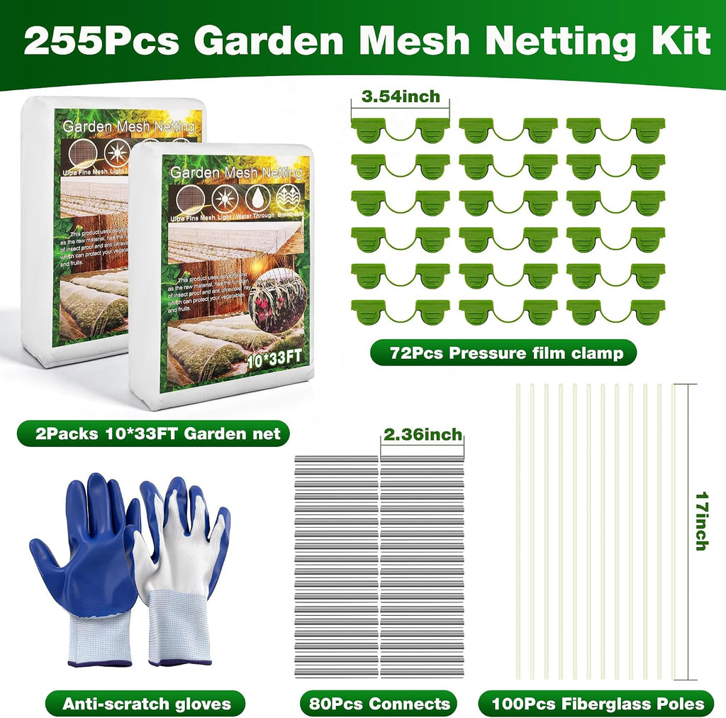 garden mesh netting kit, 2 packs 10x33ft netting shown in use