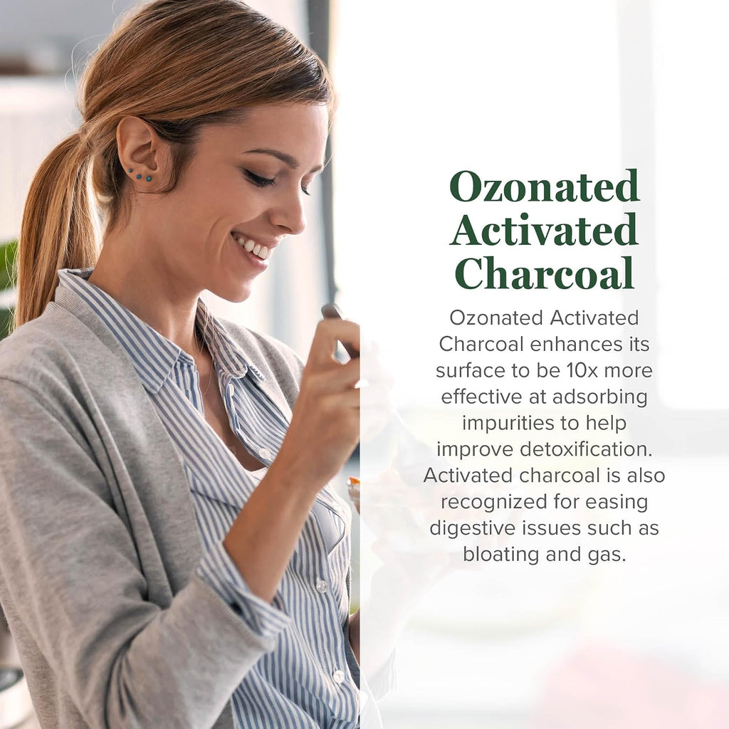 global healing center - ozonated activated charcoal powder, close-up detail