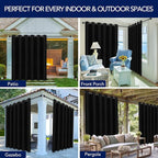 PureFit Outdoor Curtains for Patio Waterproof Weatherproof, UV and Fade Resistant Outside Curtains for Gazebo, Front Porch, Pergola, Sun Blocking Privacy Curtain, 100W x 108L inch, 1 Panel, Black