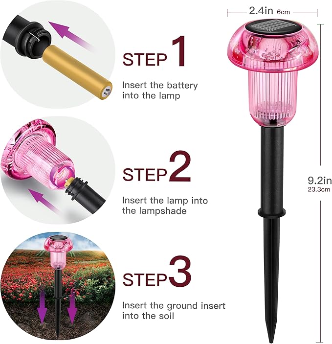 Easter Solar Pathway Lights Outdoor Decorative 4 Pack, 4 color LED Mushroom Solar Lights Outdoor Waterproof Solar Powered Decor for Yard Driveway Patio, Valentines Day Halloween Christmas Garden Decor