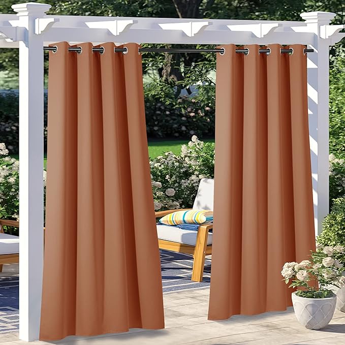 NICETOWN 2 Panels Outdoor Curtains for Patio Waterproof, Grommet Luxury Thermal Insulated Blackout Thermal Insulated Weighted Outdoor Drapes for Pergola, W52 x L108, Mecca Red