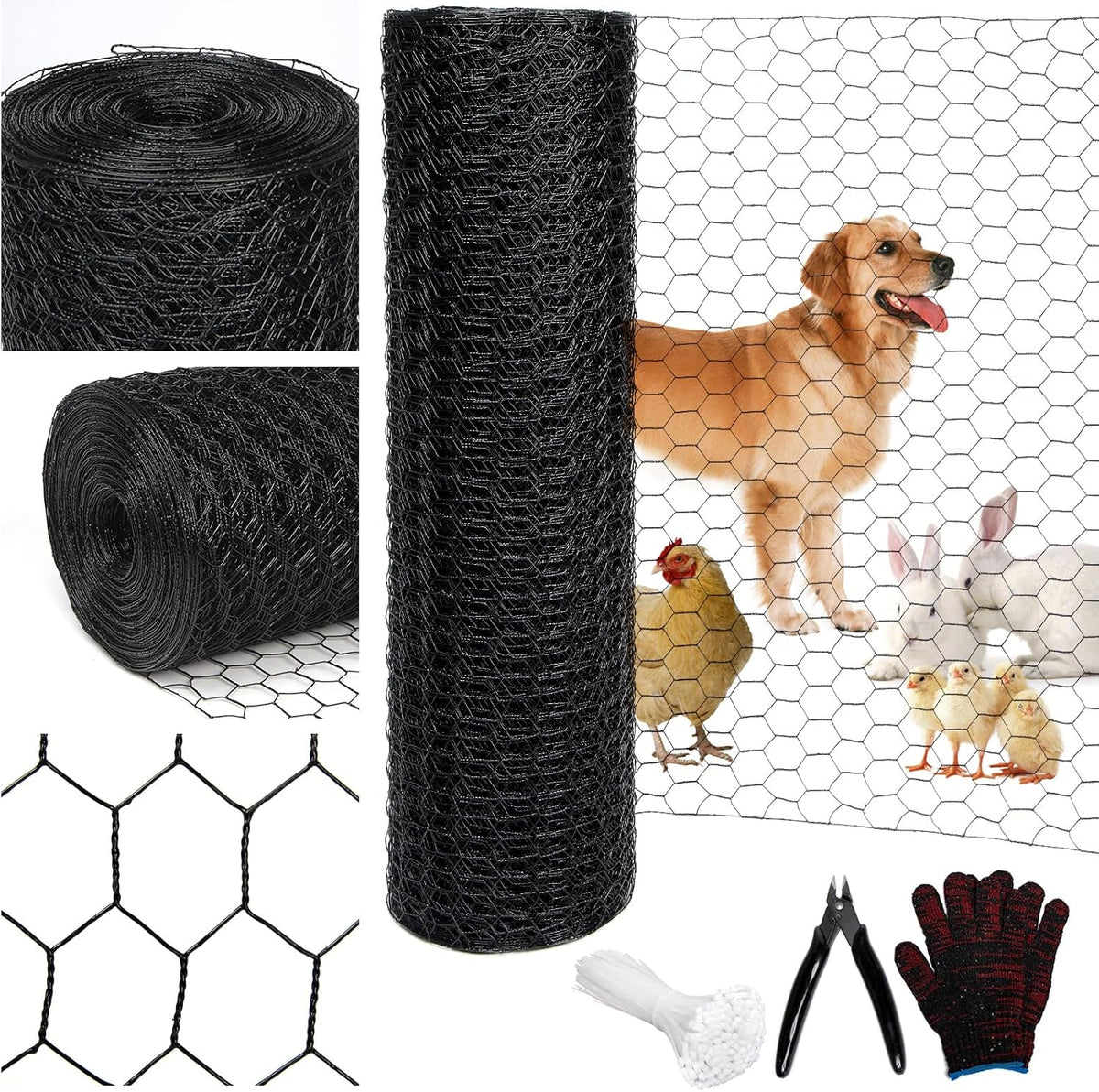 black 19ga chicken wire 48inx150ft, chicken wire fencing, main product view