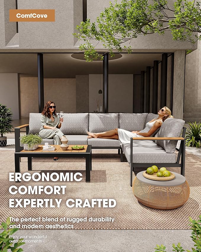 Aluminum Outdoor Patio Furniture 3 Seats, All-Weather Outdoor Patio Sofa with Washable Thick Cushion, Morden Patio Couch for Porch, Balcony, Deck, Yard, Gray