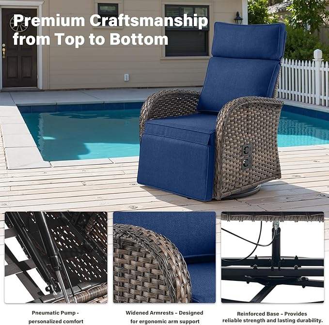 Belord Swivel Outdoor Recliner Chair Set of 2 - Reclining Patio Chair with Adjustable Backrest and Footrest, All-Weather Wicker Chaise Lounge Chair Outdoor for Pool Deck Brown (Upgraded 2.0)