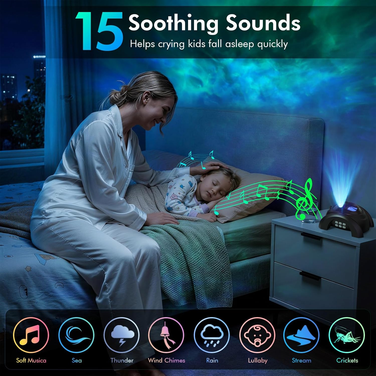 Rossetta Dual Lens Galaxy Star Projector, Aurora Night Light for Bedroom | 58 Light Effects, White Noise, Bluetooth Speaker, Music Sync, Remote Control, Timer, Room Decor Gift for Kids Adults Teens