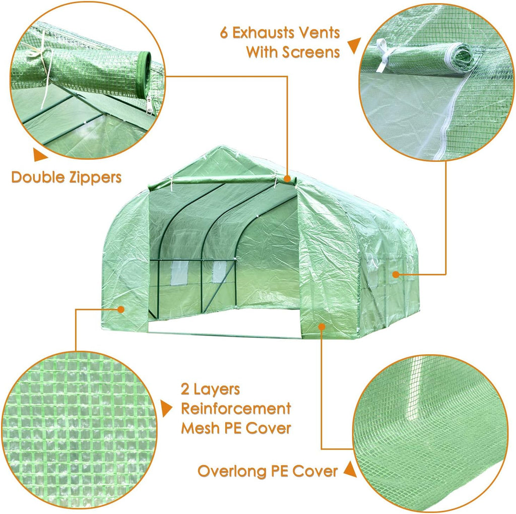 green house(12'x10'x7'),heavy duty walk in outdoor gardening greenhouse, side view