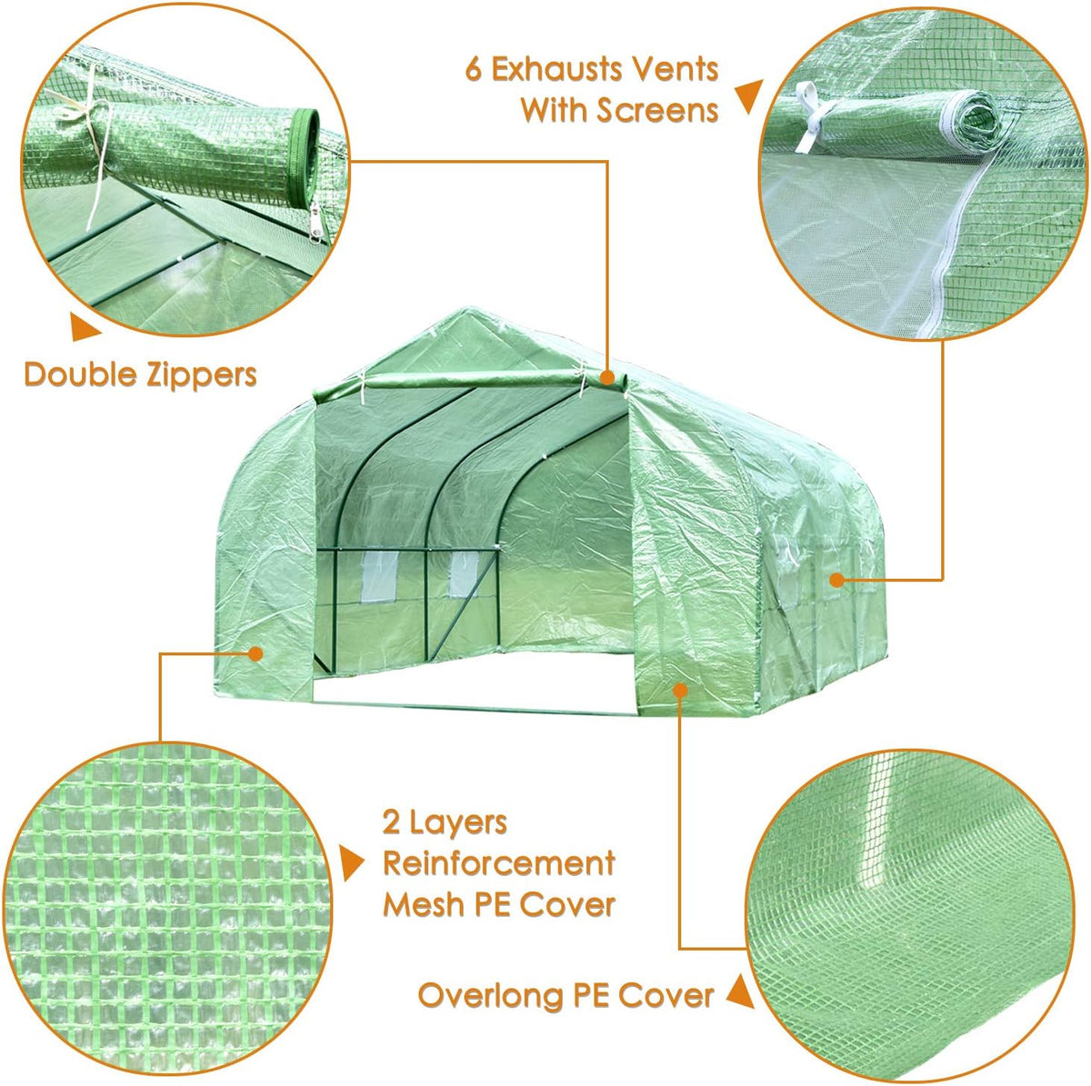green house(12'x10'x7'),heavy duty walk in outdoor gardening greenhouse, side view