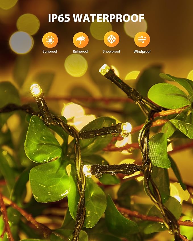 Brightown 2 Pack Solar String Lights Outdoor Waterproof, 92Ft 240 LED Solar Lights Outdoor with 8 Modes, Outdoor Light Solar Powered for Patio Yard Tree Garden Party Decorations, Warm White