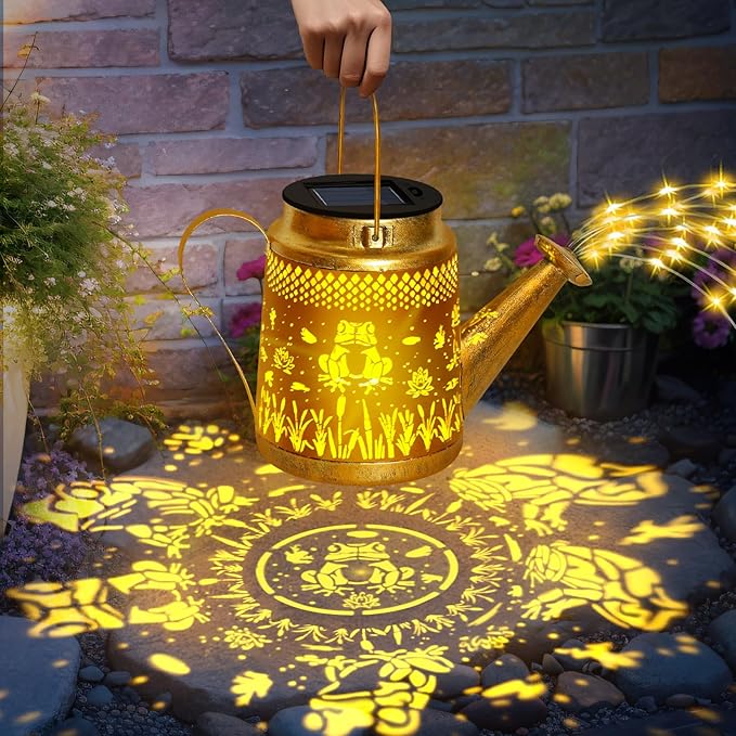 Solar Lanterns Outdoor Garden Decor, Mothers Day Gifts for Women Mom Grandma Birthday, Large Frog Hanging Watering Can with Shepherd Hook, Waterproof Garden Lights for Outdoor Yard Christma Gifts