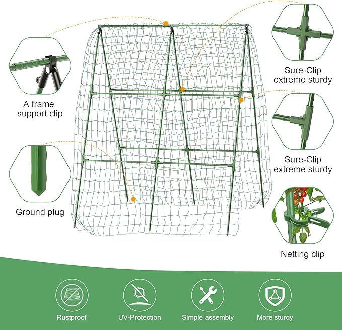2PCS Cucumber Trellis for Climbing Plants Outdoor, Garden Trellis for Raised Bed Garden,Vegetable Grow Supports with Climbing Net for Tomato Bean Squash, Grape Zucchini (2PCS)