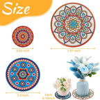 Nuanchu 6 Pcs Boho Plant Coasters 3 Size 3.94" 5.9" 7.87" Rubber Absorbent Non Slip Pot Mats Indoor Round Plant Decorative Pads Gardening Outdoor Patio Mandala Flower Protect Mat for Table Desk Floor