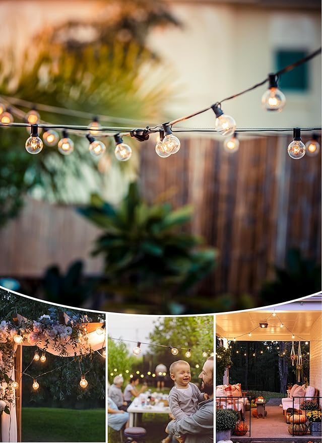 Brightown Outdoor String Lights 30FT G40 Globe Patio Lights with 27 Edison Glass Bulbs(2 Spare), Waterproof Connectable Hanging Light for Backyard Porch Balcony Party Decor, E12 Socket Base, Black