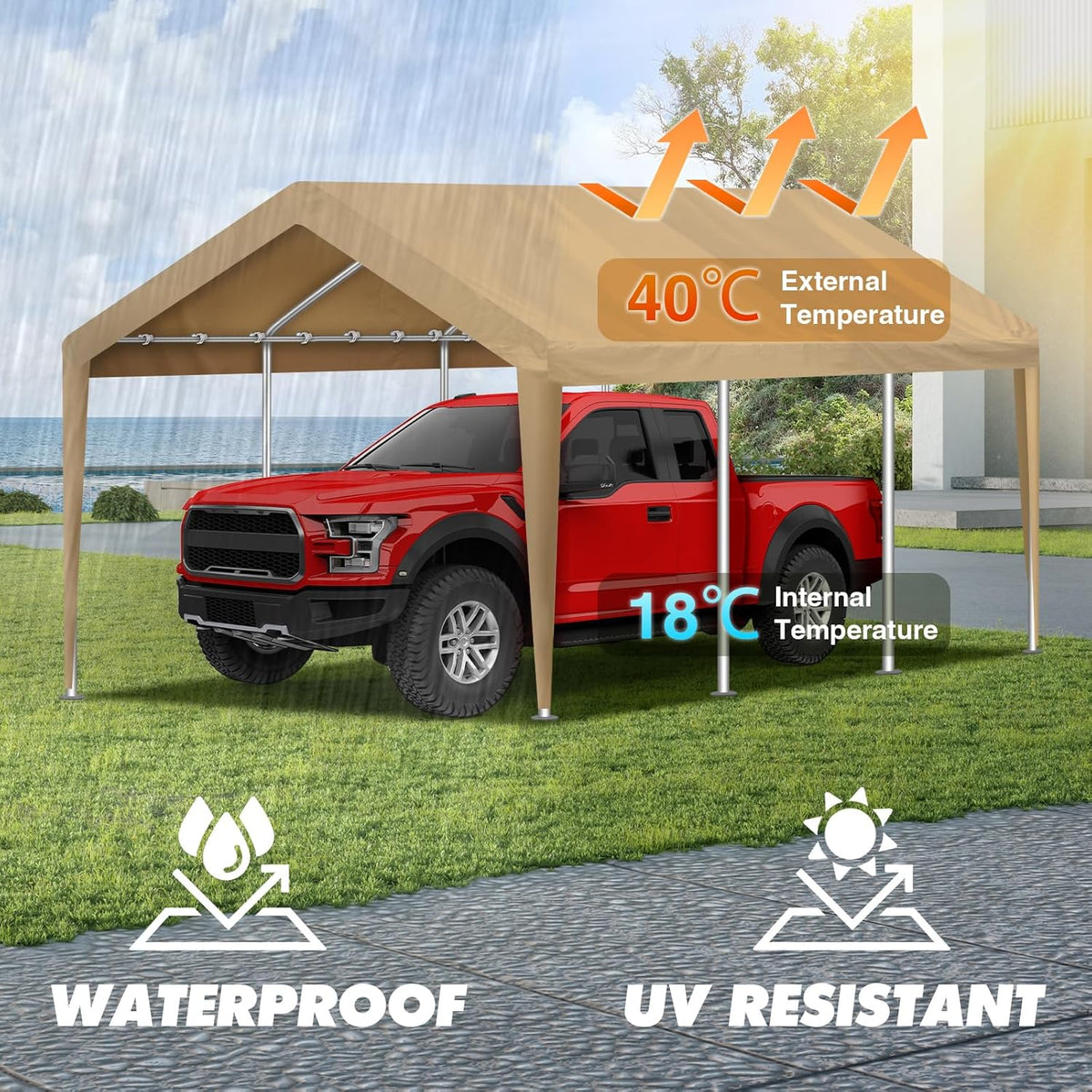 10x20ft carport canopy replacement cover heavy duty waterproof, side view