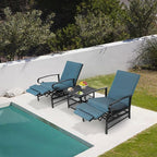 Oakcloud Adjustable Outdoor Lounge Chair Metal Patio Relaxing Recliner Chair with Removable Cushions(Peacock Blue)