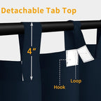 Easy-Going Outdoor Patio Curtains Detachable Tab Top Windproof Weatherproof Curtain for Cabana, Porch, Pergola and Gazebo, Tab Bottom Drape, 2 Panels, 54W x 120L inch, Navy