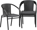 EMMA + OLIVER Set of 4 Modern Rattan Indoor/Outdoor Stack Chairs, Stacking Rattan Patio Chairs with Curved Back and Cross Bracing, Gray
