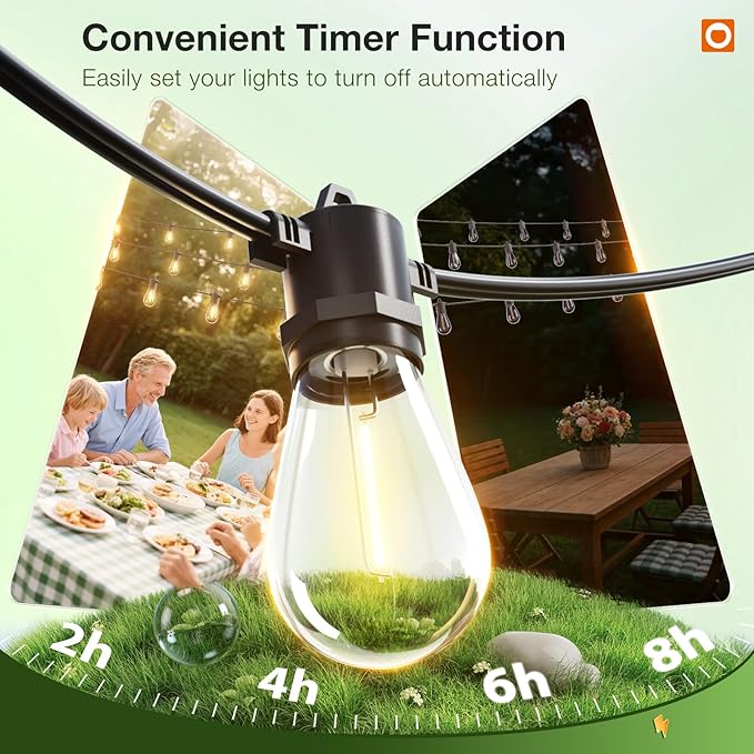 addlon 200FT LED Outdoor String Lights, Remote Dimmable Patio Lights with Timer & 3 Lighting Modes, 64 Shatterproof Edison Bulbs, Waterproof Connectable String Lights for Outside Backyard Porch Party