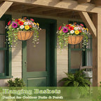 4 Pack 8 Inch Hanging Baskets for Plants Outdoor Metal Hanging Planter Hanging Flower Baskets with Coco Fiber Liners Chain Round Wire Plant Holder Hanging Flower Pots(Watermelon)