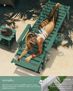 SERWALL Patio Chaise Lounge Chair, 78'' Long HDPE 5 Positions Adjustable Outdoor Lounger, Poly Lounge Chair with Rolling Wheels & Cup Holder for Pool, Dark Green