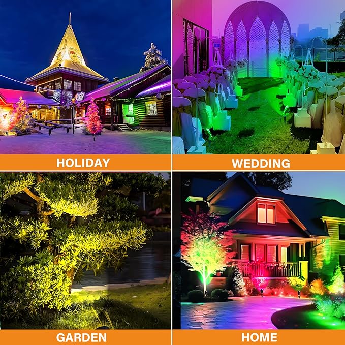 Low Voltage RGBW LED Landscape Lights Spot Lights Outdoor for Yard Garden Decor Spotlight, 12V-24V Low Voltage Landscape Lighting with 16 Color Changing and Remote IP68 Waterproof (6)
