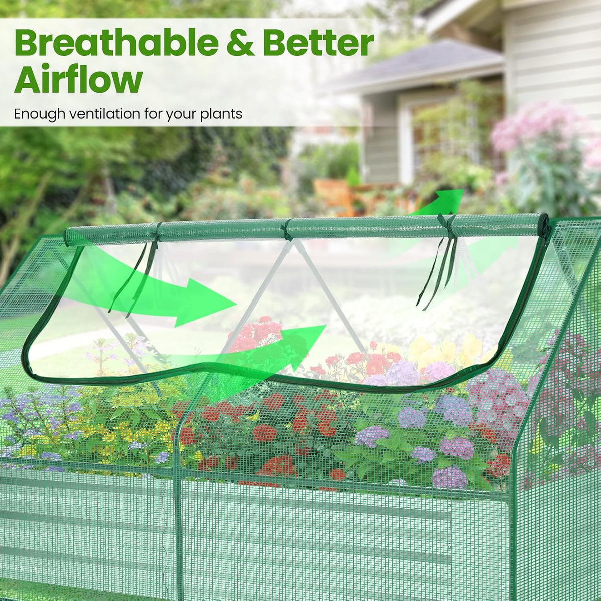 homdox 6x3x3ft galvanized raised garden bed with cover, front angle view
