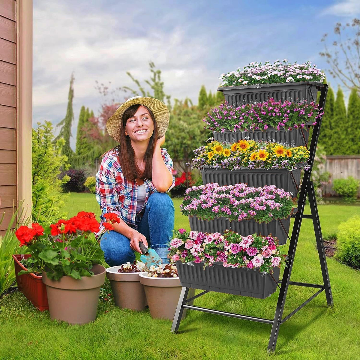 sejov 4ft vertical raised garden bed, 5 tiers showing dimensions