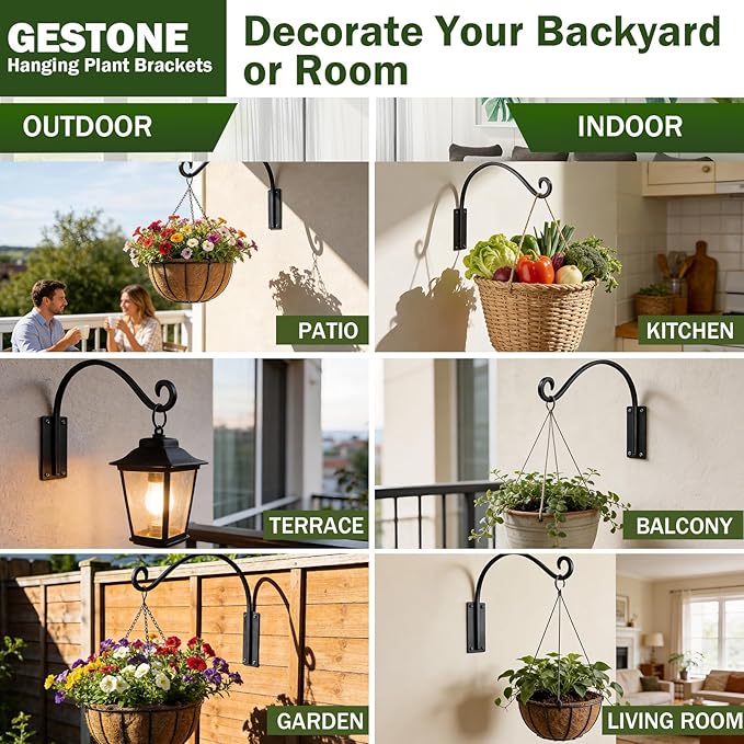 16 Inch Plant Hangers Outdoor 4 Pack,Plant Hanging Hook Bracket for Bird Feeder Hanger,Hanging Plant Hooks for Outside Baskets Lanterns Wind Chimes Outdoor Indoor