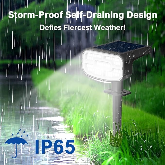 Solar Lights Outdoor Waterproof IP65, Super Bright LED, 6500K 2 Lighting Modes, Solar Powered Yard Garden Solar Spot Lights for Outside Landscape Auto On/Off -4 Pack