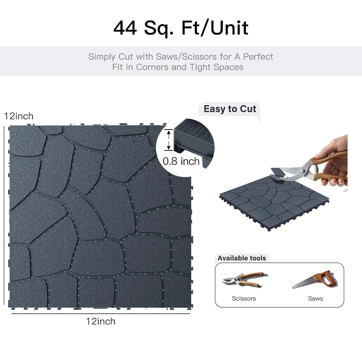 interlocking deck tiles 44 pack, plastic outdoor deck showing dimensions