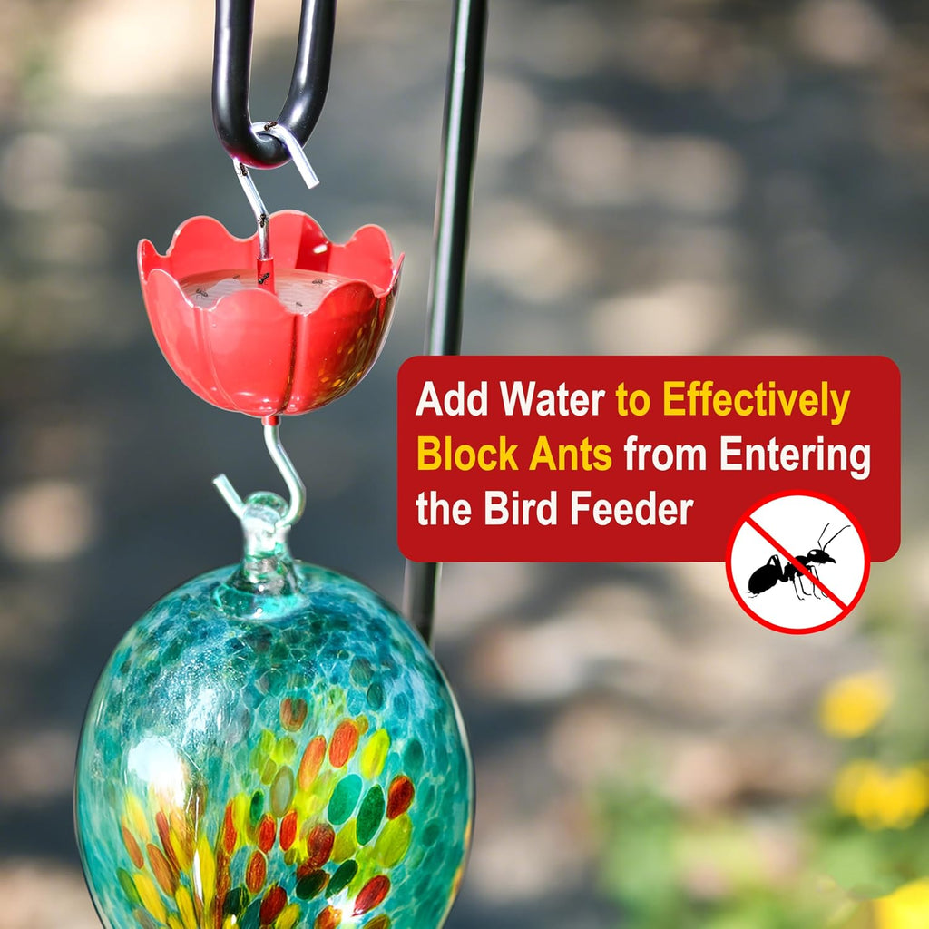 Ant Moat for Hummingbird Feeders, Metal Ant Guard for Hummingbird, Hummingbird Feeder Accessory Hooks, Insect Guard with Large Capacity, Red 4 OZ x 2 Pack | Rust-Proof Red Tulip Flower Insect Guard Accessory with Heavy-Duty Hooks