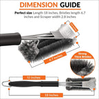 BBQ Grill Brush and Scraper 18" | Stainless Steel Cleaning Brush Accessories | Best for Weber Gas, Charcoal, Porcelain, Cast Iron, All Grilling Grates